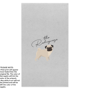 This custom pug napkin is nothing short of adorable. Personalize this dog napkin with your family's last name for a wedding, anniversary, birthday, or any event! Featuring a cute photo of your pet pug, this party accessory will be a hit at your next fiesta. 
