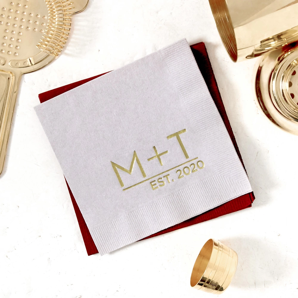 custom Modern Initials Established wedding cocktail napkins