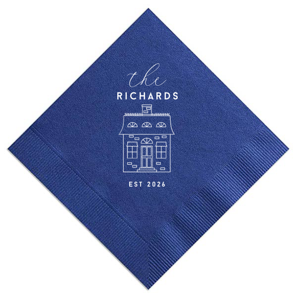 Custom French Blue Guest Hand Towel with Matte White Foil has a Single House Outline graphic and is good for use in Home themed parties and will make your guests swoon. Personalize your party's theme today.