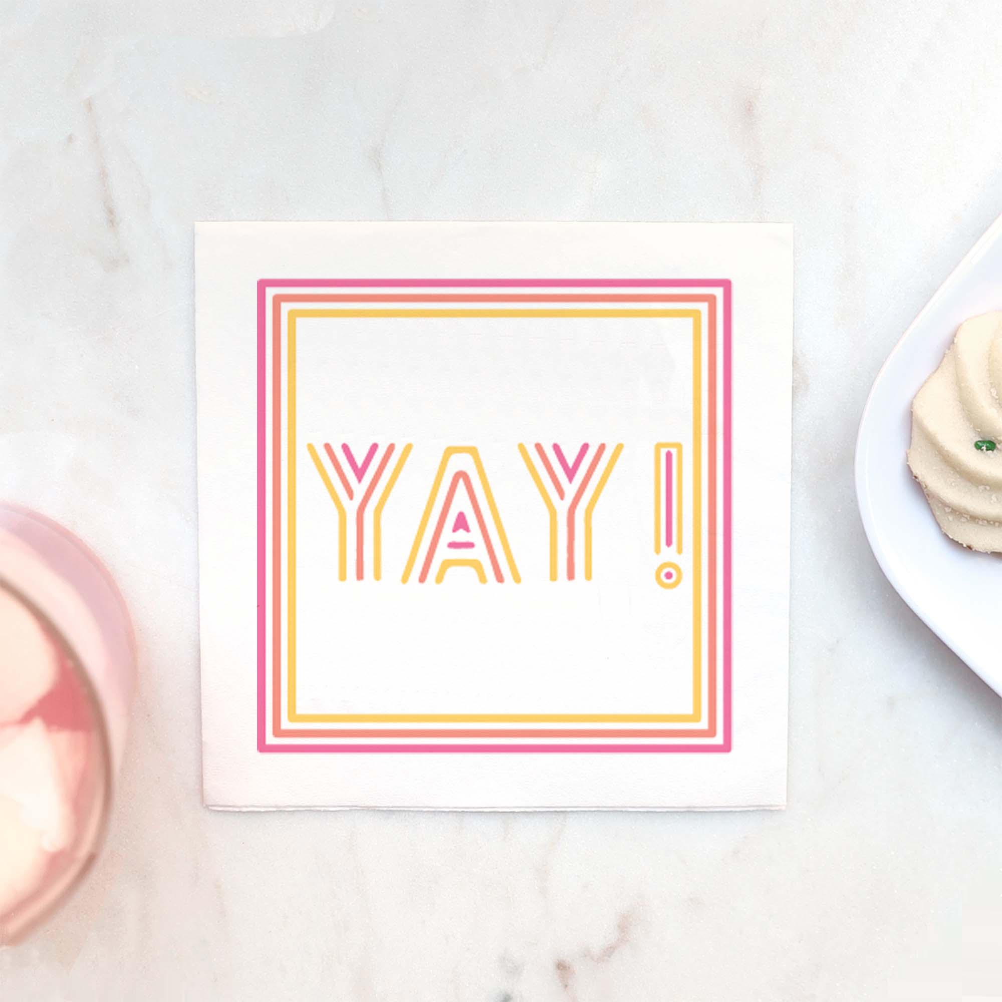 Party Napkin that says Yay with a neon inspired look