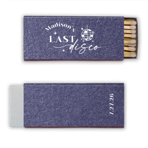 A custom matchbox is a unique bachelorette party favor that the bridal party will love! Personalize this retro inspired matchbox with the bride's name and date. 