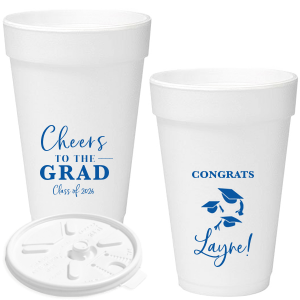 Personalized Matte Teal/Peacock Ink 16 oz Styrofoam Cup is good for use in Graduation themed parties and will make your guests swoon. Personalize your party's theme today.