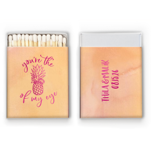 Our beautiful custom Watercolor Sunrise Classic Matchbox with Shiny Fuchsia Foil has a Pineapple Tiki graphic and is good for use in Food, Beach/Nautical themed parties and will make your guests swoon. Personalize your party's theme today.