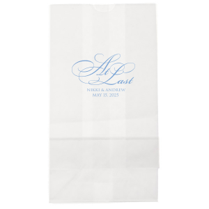 Our custom White Gift Bag with Satin French Blue Foil will look fabulous with your unique touch. Your guests will agree!