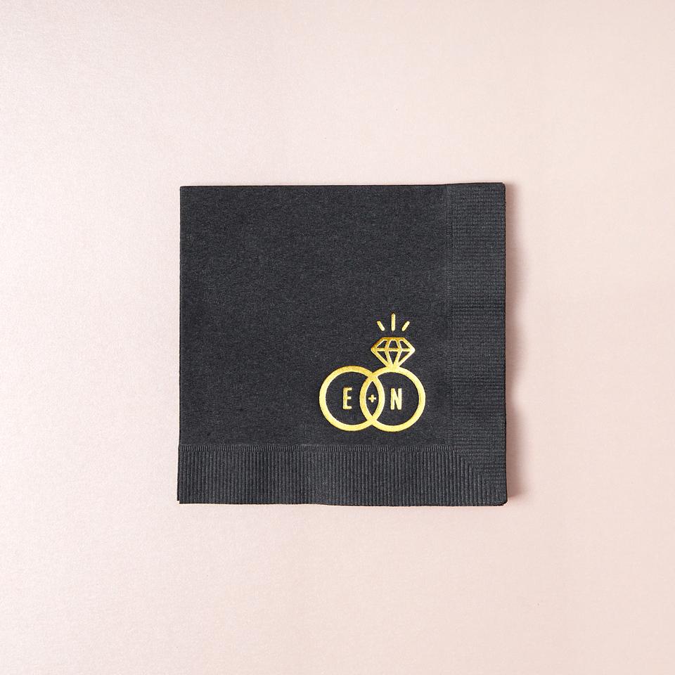 Diamond Ring Initials Wedding Napkin