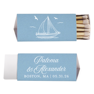 The Sailboat Nautical Nuptial Matchbox is a great party addition to put the wind in your sails. The bespoke design is perfect for maritime or coastal themed events, making a precious keepsake from guests to remember the good times had. Customize the text to convey your own unique message!