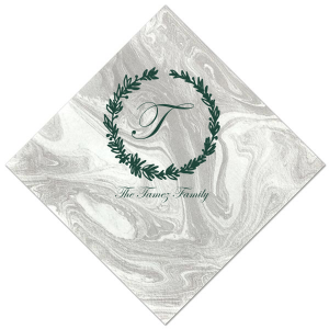 Our beautiful custom Pearl Gold Shimmer Cocktail Napkin with Matte Spruce Foil has a Leaf Frame graphic and is good for use in Holiday and Home parties and can't be beat. Showcase your style in every detail of your party's theme!