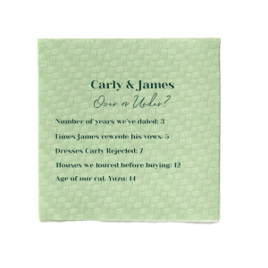 Over under is a fun wedding game to play with your guests. Have your guests guess if the number you write next to a fun fact is over or under the real date! For instance, the number of years you've dated each other... over or under 3?