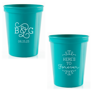 Custom Teal 16 oz Stadium Cup with Silver Ink Cup Ink Colors can be personalized to match your party's exact theme and tempo.