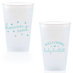 Sip from the stars with the Heaven Sent Baby Shower Cup. "Heaven Sent" and stars dazzle on the front, symbolizing that perfect gift from above. The reverse warmly welcomes the baby's arrival with their name surrounded by stars, making each sip an ethereal celebration of joy!