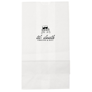 Ideal for gift bags or trick-or-treating, the Til Death Toast Bag is a must need accessory for your Halloween season. Adorned with two skeletal hands clinking wine glasses above personalized text, they are perfect for seasonal weddings or Halloween events.