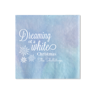 Our custom Powder Blue Linen Like Cocktail Napkin with Matte White Foil has a Snowflake Cluster graphic and is good for use in Delphine themed parties and are a must-have for your next event—whatever the celebration!