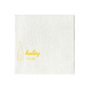 Lay the foundation for an elegant affair with the Minimal Bridal Shower Wine Bottle Napkin. Adorn your event with the bride-to-be's name in contemporary script, complemented by the shower date in a chic serif font, all alongside a stylized wine bottle graphic. A refined choice for a modern bridal shower setting.