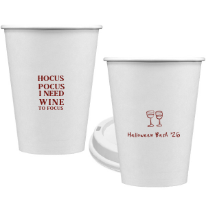 The Hocus Pocus Focus Cup is the ideal custom Halloween party accessory.  Featuring the phrase "hocus pocus I need candy to focus" and a modern and minimal graphic of wine glasses, you can personalize with your name, and the year. This chic Halloween accessory will be a hit at your autumnal events. 