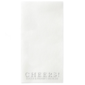 Raise glasses and spirits with our Cheers Embossed Napkin! The popular design is perfect for a wide variety of special occasions, from wedding parties to graduation celebrations. Fully customizable with your choice of color, size and style, create the perfect product for your party today.