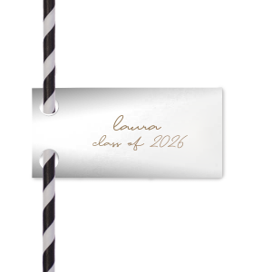 Add a personalized touch to your celebratory drinks with the Graduation Soiree Sip Straw Tag, elegantly inscribed with the grad's name and year of graduation in a sleek script font. A modern and stylish detail for sipping in honor at any classic graduation gathering.