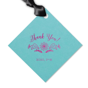 The ever-popular Poptone Tiffany Blue Luggage Gift Tag with Shiny Fuchsia Foil Color has a Sunflower Bouquet Centerpiece graphic and is good for use in Lovely Press themed parties and will impress guests like no other. Make this party unforgettable.