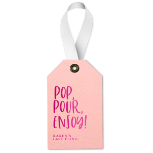 Our custom Poptone Ballet Pink Luggage Gift Tag with Shiny Merlot Foil will make your guests swoon. Personalize your party's theme today.