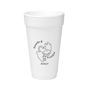 Unite in love with the Cat Tails of Love Wedding Cup, where two cats entwine tails to form a heart. Arched around the design you can customize with the couple's names and below the date of your union.