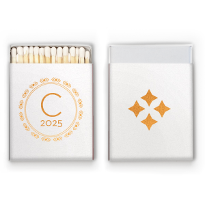 Illuminate your celebration with the Circle Diamond Initial Matchbox, featuring a geometric dazzle of diamond rings encircling a bold initial. The date rests below, while the back's diamond quartet adds a touch of playful symmetry.