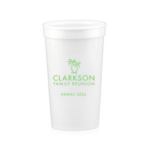 Capture the essence of paradise with the Palm Tree Reunion Cup. Featuring two palm trees swaying in the breeze, this design brings the islands, ocean, and sandy shores to your celebration. Perfect for any event under the sun, this cup adds a touch of tropical charm to every sip!