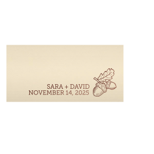 ForYourParty's personalized Natural Ivory Regal Place Card with Shiny Merlot Foil has a Acorns graphic and is good for use in Floral, Thanksgiving, Adventure and Wedding themed parties and will make your guests swoon. Personalize your party's theme today.