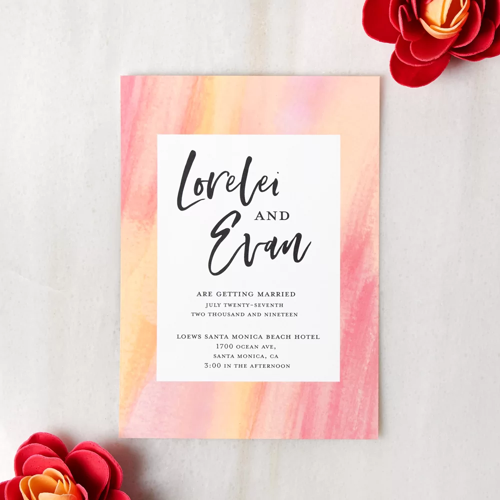 gorgeous watercolor and foil design custom wedding invitation