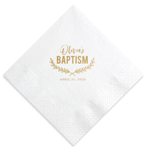 Custom Crystal White Cocktail Napkin with Satin 18 Kt. Gold Foil has a Branch Frame 2 graphic and is good for use in Floral, Frames, Wedding themed parties and can't be beat. Showcase your style in every detail of your party's theme!