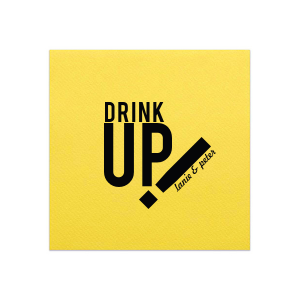 Our beautiful custom Lemon Linen Like Cocktail Napkin with Matte Black Foil will make your guests swoon. Personalize your party's theme today.