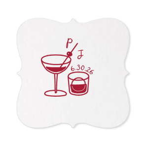 Everyone is unique, so make your party unique with the His & Hers Cocktails Coaster.  The elegant design exemplifies the unique coupling of beverages just like your relationship. Perfect for anniversaries, engagements, wedding or even home entertainment, the customizable design is sure to fit your next special event. 