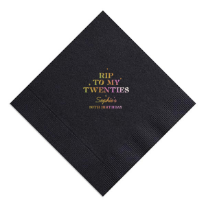 Commemorate a milestone birthday with the New Decade Starburst Napkin, personalized with the honoree's name and the dawn of a new era. Featuring "RIP to my twenties" or your custom age farewell, this napkin is sprinkled with celebratory stars, perfect for commemorating the next fabulous decade.