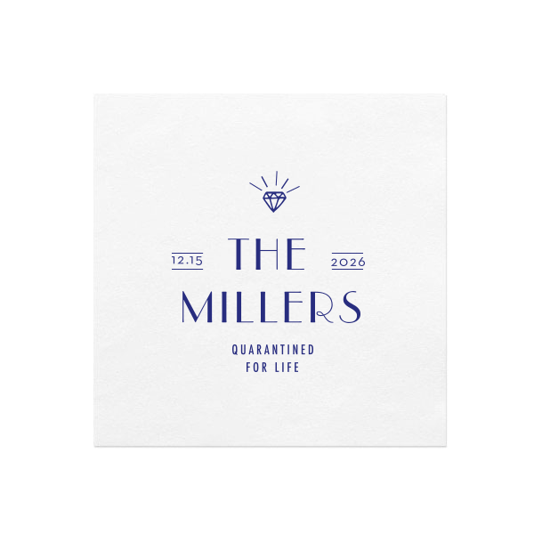 ForYourParty's elegant Dark Navy Cocktail Napkin with Shiny Sterling Silver Foil has a Diamond graphic and is good for use in Wedding, Bridal Shower themed parties and will make your guests swoon. Personalize your party's theme today.