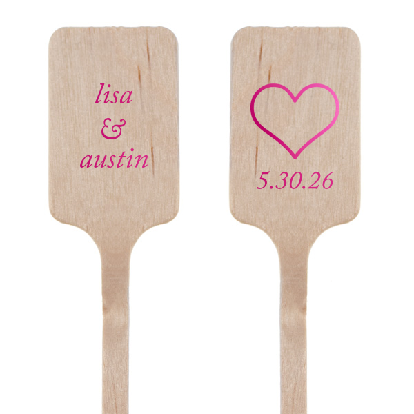 Our custom Shiny Fuchsia Rectangle Stir Stick with Shiny Fuchsia Foil has a Heart Outline graphic and is good for use in Wedding and Love themed parties and will look fabulous with your unique touch. Your guests will agree!