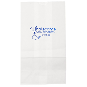 Personalized White Gift Bag with Shiny Turquoise Foil has a Whale graphic and is good for use in Animals, Birthday, Kid Birthday and Baby Shower themed parties and are a must-have for your next event—whatever the celebration!