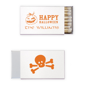 Illuminate your spooky festivities with the Halloween Jack-O-Lantern Matchbook, casting a 'Happy Halloween' glow beside a grinning pumpkin. Add your family name for a personalized flicker that adds a spirited spark to your autumnal revelry.