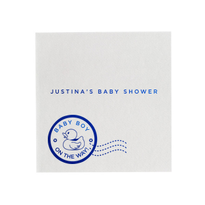 Personalize this baby shower napkin today! Featuring an adorable duck stamp picture, you can add the baby or mother to be's name.