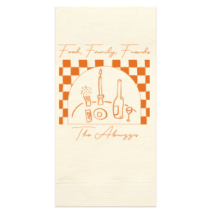 Showcase what's important this holiday season with our Food, Family, Friends Checkered Napkin. Honored guests will swoon from the adoration they feel while gazing upon this lovely napkin at the dinner table or from under their favorite holiday cocktail. The trendy design and text is customizable to add a personal touch to your party plans!
