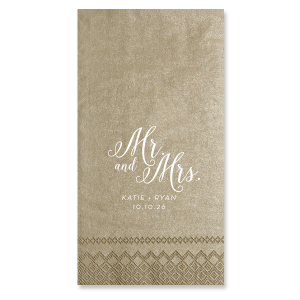Unveil elegance with the Mr and Mrs Calligraphy Wedding Napkin, boasting grand calligraphic script that announces your union. Beneath, the couple's names and date in refined print add a touch of class to any wedding celebration.