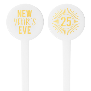 ForYourParty's personalized Shiny 18 Kt Gold Round Stir Stick with Shiny 18 Kt Gold Foil has a sunburst frame 1 graphic and is good for use in Celebration themed parties and are a must-have for your next event—whatever the celebration!