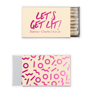 Ignite the excitement with the Vibrant Let’s Get Lit! Name & Date Wedding Match—a design combining a lively, vibrant font with traditional block letters for the couple's names and wedding date. This design is the epitome of contemporary charm, perfect for sparking joy on the big day.