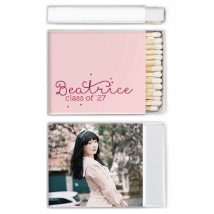 Our personalized White Classic Custom Photo Matchbox with Matte Blush Ink Digital Print Colors and Matte Dark Magenta Ink Digital Print Colors can be customized to complement every last detail of your party.