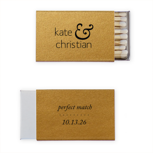 The Elegant Couple Wedding Match design combines playfulness and elegance. Featuring the couple's names, united by a bold, flourished ampersand, it symbolizes their connection. The reverse side gently contrasts with "perfect match" and the event date, creating a memorable keepsake.