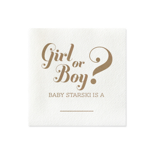 If you are celebrating a baby shower or gender reveal party, this napkin is a creative way to have people guess. Customize with the your last name and have your guests guess what your baby will be.