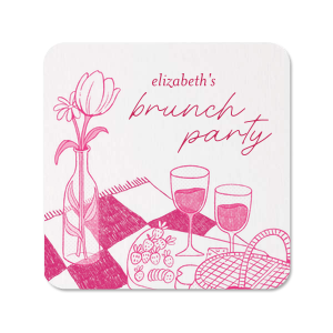 Choose the chic and stylish Birthday Brunch Coasters for your next momentous party event! The highly functional and sleek coaster design features a floral picnic scene which pairs splendidly with springtime functions. Customize the text and color to add your personalized touch!
