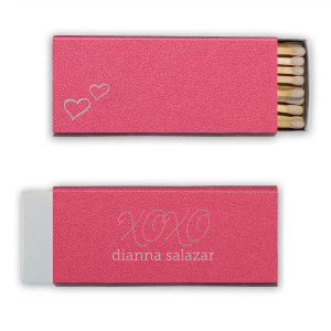 Light up the party with the XOXO Bridal Shower Matchbox featuring playful swirls that spell out hugs and kisses. The bride's name makes a lively statement on the front, and whimsical hearts on the back spread the love.