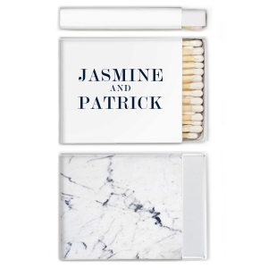 Our custom White Classic Custom Photo Matchbox with Matte Navy Ink Digital Print Colors and Matte Slate Gray Ink Digital Print Colors can be customized to complement every last detail of your party.