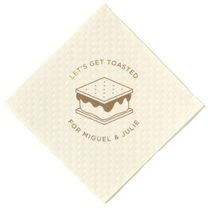 This S'more napkin is perfect for the outdoorsy couple or pair that loves to camp. This custom napkin will be adorable at a wedding or event!