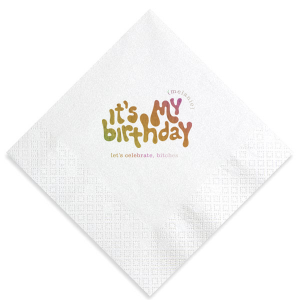 Celebrate your birthday in style! This groovy birthday napkin will bring the party at your event. Personalize with your name. 