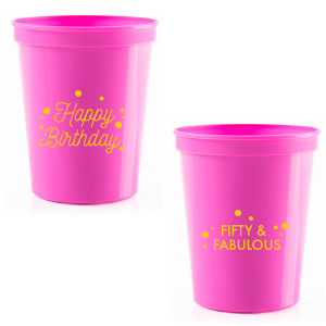 The ever-popular Hot Pink 16 oz Stadium Cup with Matte Blush Ink Cup Ink Colors can be customized to complement every last detail of your party.