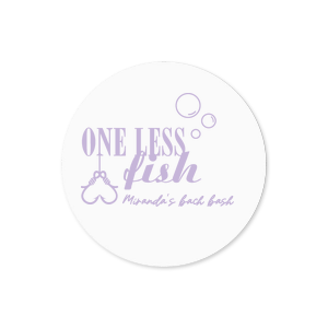 Personalize a bachelorette label for your party! Featuring a whimsical One Less Fish graphic, you can personalize this label with the bride-to-be's name. 